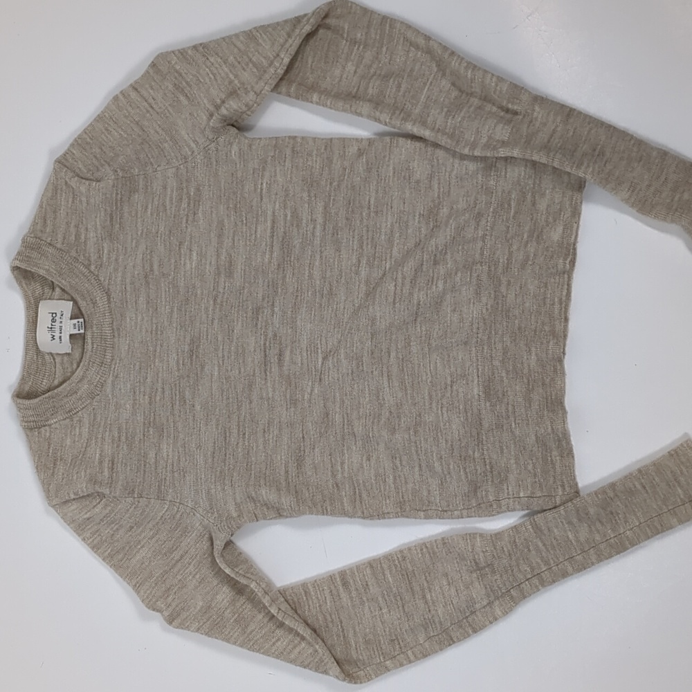 Wilfred Crop Tan Wool Blend Crewneck Sweater Size XXS